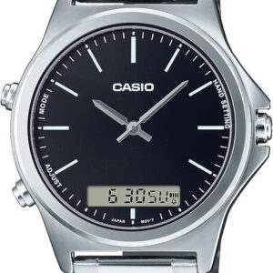 Casio Men's Ana-Digi Dual Time Black Dial Stainless Steel Watch MTPVC01D-1E