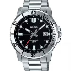 Casio Men's Silver Tone Stainless Steel Black Dial Analog Watch MTP-VD01D-1BVUDF