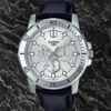 Casio MTP-VD300L-7E Multi Hands Black Leather White Analog Men's Dress Watch