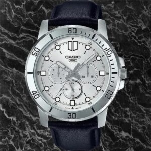Casio MTP-VD300L-7E Multi Hands Black Leather White Analog Men's Dress Watch
